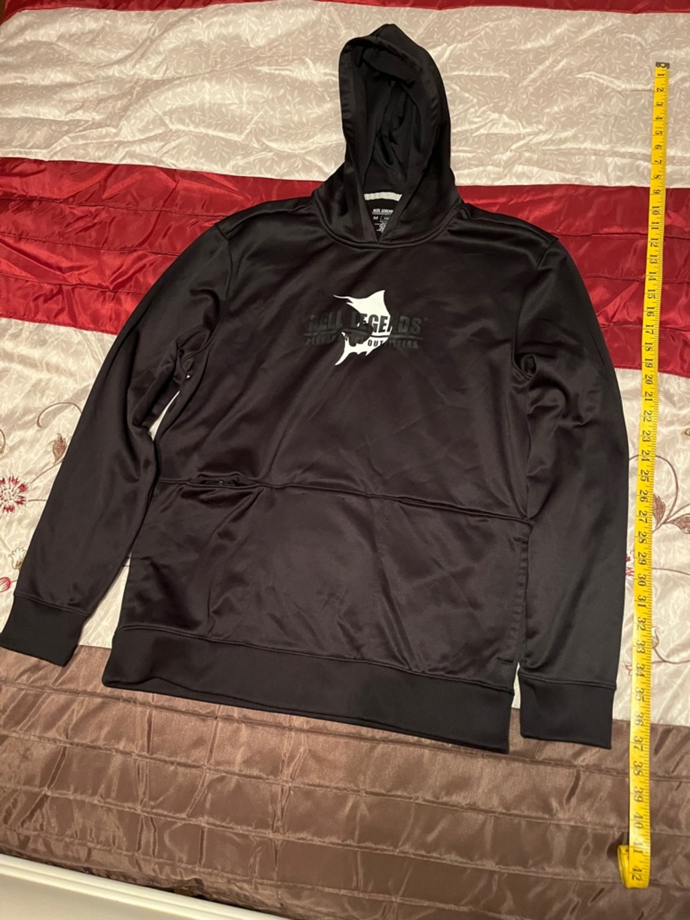 Reel Legends Black Hooded Pullover with White Marlin Logo